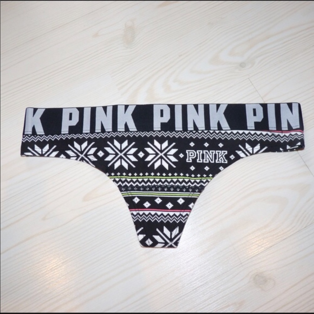 New Victoria’s Secret PINK Logo Thong Panties - XS - Fair Isle